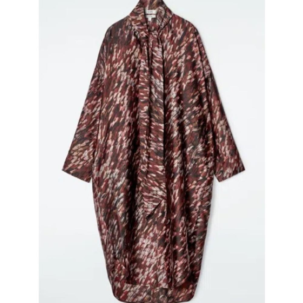 COS PRINTED SCARF-DETAIL MIDI DRESS IN RED